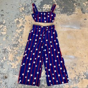 2 Piece Stars & Stripes Pant Suit with Halter Top
